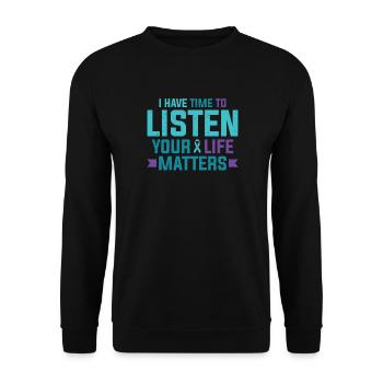 Purple Teal Ribbon I have time to listen - Unisex Sweatshirt - black - Front - Alina (178cm) & Michal (187cm)