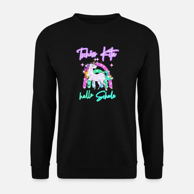 Tschüss Kita! hallo Schule Regenbogen Einhorn - Unisex Pullover - Schwarz