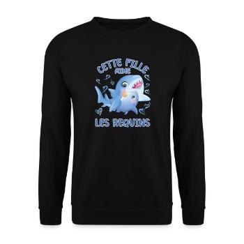 Dieses Mädchen Liebt Haie - Unisex Pullover - Schwarz - Vorne - Alina (178cm) & Michal (187cm)