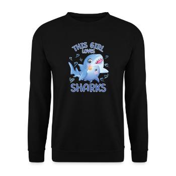 Dieses Maedchen Liebt Haie - Unisex Pullover - Schwarz - Vorne - Alina (178cm) & Michal (187cm)