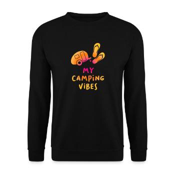 Camping Vibes Citation Histoire Tongs Fan Caravane - Sweat-shirt Unisexe - noir - Devant - Alina (178cm) & Michal (187cm)