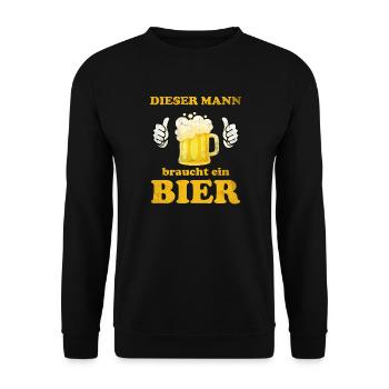 Dieser Mann braucht ein Bier - Männertag Vatertag - Unisex Pullover - Schwarz - Vorne - Alina (178cm) & Michal (187cm)