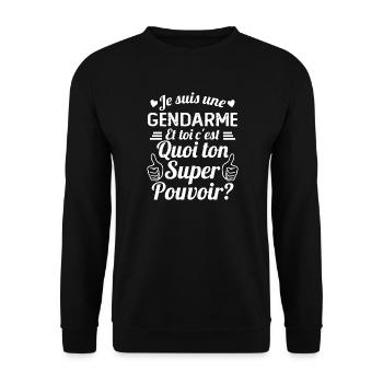 Je Suis Une Gendarme c'est Mon Super Pouvoir - Sweat-shirt Unisexe - noir - Devant - Alina (178cm) & Michal (187cm)