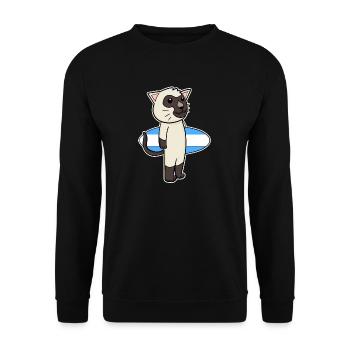 Surfboard Katze Siamkatze Surfen Geschenk - Unisex Pullover - Schwarz - Vorne - Alina (178cm) & Michal (187cm)