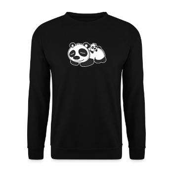 Panda Papa mit Baby Panda - Unisex Pullover - Schwarz - Vorne - Alina (178cm) & Michal (187cm)