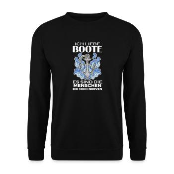 Motorboot Kapitän Boot - Unisex Pullover - Schwarz - Vorne - Alina (178cm) & Michal (187cm)