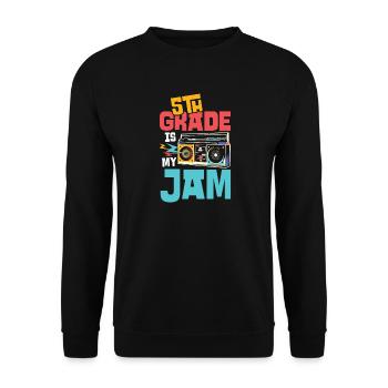 5. Klasse Musik-Design mit Kassette und Jam - Unisex Pullover - Schwarz - Vorne - Alina (178cm) & Michal (187cm)