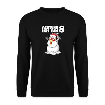 8.Geburtstag Schneemann 8 Jahre Geschenk - Unisex Pullover - Schwarz - Vorne - Alina (178cm) & Michal (187cm)