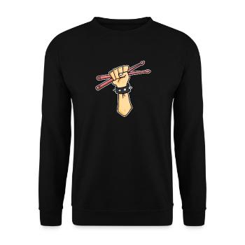 Drummer Schlagzeuger Drummer Sticks - Unisex Pullover - Schwarz - Vorne - Alina (178cm) & Michal (187cm)