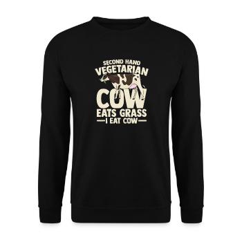 second hand vegetarian cow eats grass i eat cow - Unisex Pullover - Schwarz - Vorne - Alina (178cm) & Michal (187cm)