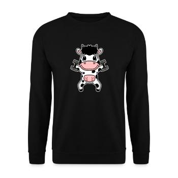 Bodybuilder Cow Fitness Motivation Gift - Unisex Sweatshirt - black - Front - Alina (178cm) & Michal (187cm)