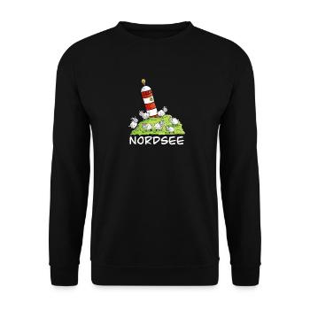 Nordsee Leuchtturm Und Schafe Auf Der Nordseeinsel - Unisex Pullover - Schwarz - Vorne - Alina (178cm) & Michal (187cm)