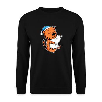 Tiger with pillow and sleeping cap - Unisex Sweatshirt - black - Front - Alina (178cm) & Michal (187cm)