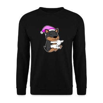 Chien Nain Pinscher avec oreiller et bonnet de couchage - Sweat-shirt Unisexe - noir - Devant - Alina (178cm) & Michal (187cm)