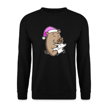 Sanglier avec oreiller et bonnet de couchage - Sweat-shirt Unisexe - noir - Devant - Alina (178cm) & Michal (187cm)