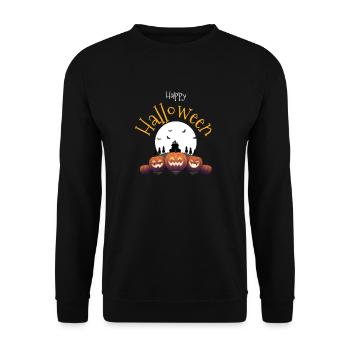 Halloween-Kürbisse & Schloss - Unisex Pullover - Schwarz - Vorne - Alina (178cm) & Michal (187cm)