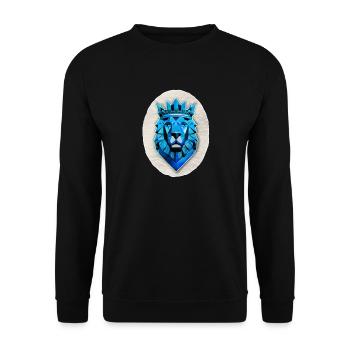 Blauer geometrischer Löwe - Polygon - Unisex Pullover - Schwarz - Vorne - Alina (178cm) & Michal (187cm)