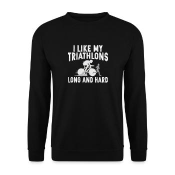 I like My Triathlons Long Triathlete - Unisex Sweatshirt - black - Front - Alina (178cm) & Michal (187cm)