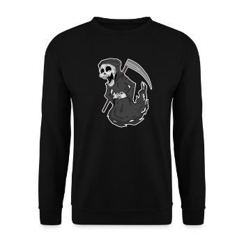 Sensenmann lacht lustig - Unisex Pullover - Schwarz - Vorne - Alina (178cm) & Michal (187cm)