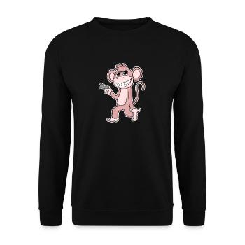 Affe mit Pistole - Unisex Pullover - Schwarz - Vorne - Alina (178cm) & Michal (187cm)
