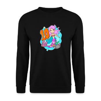 Mädchen 10 Jahre alt 10. Geburtstag Meerjungfrau - Unisex Pullover - Schwarz - Vorne - Alina (178cm) & Michal (187cm)