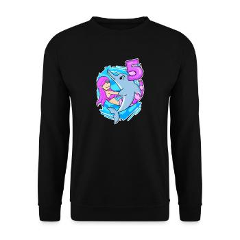 5. Geburtstag Mädchen 5 Jahre alt Meerjungfrau - Unisex Pullover - Schwarz - Vorne - Alina (178cm) & Michal (187cm)