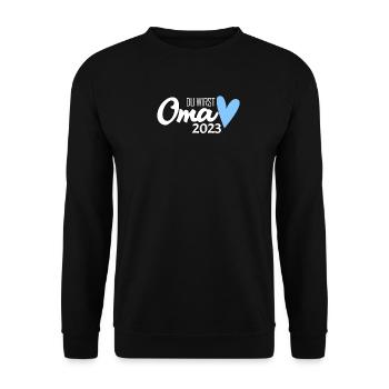Oma 2023 Schwangerschaft verkünden - Unisex Pullover - Schwarz - Vorne - Alina (178cm) & Michal (187cm)
