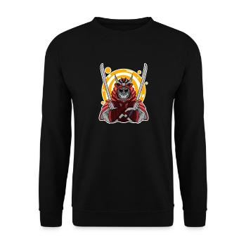 Samurai Motiv - Unisex Pullover - Schwarz - Vorne - Alina (178cm) & Michal (187cm)