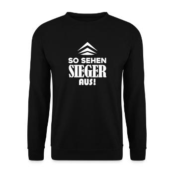 Sieger Erster Gewinner - Unisex Pullover - Schwarz - Vorne - Alina (178cm) & Michal (187cm)