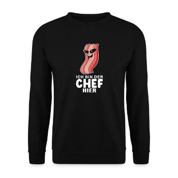 Baby Junge Lustiger Spruch Chef - Unisex Pullover - Schwarz - Vorne - Alina (178cm) & Michal (187cm)