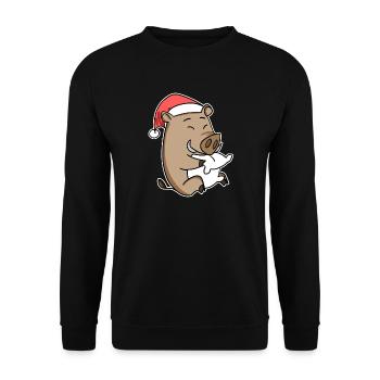 Wild Boar Christmas Sleep Sleep - Unisex Sweatshirt - black - Front - Alina (178cm) & Michal (187cm)