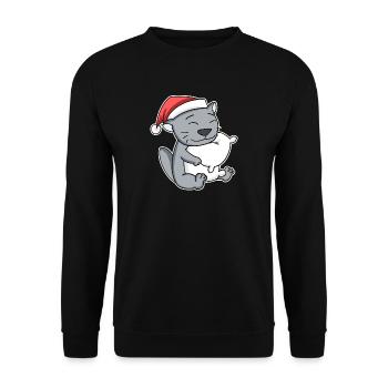 British Shorthair Cat Noël Sommeil Fatigué - Sweat-shirt Unisexe - noir - Devant - Alina (178cm) & Michal (187cm)
