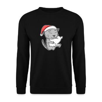 Chat Mau égyptien Noël Sommeil Fatigué - Sweat-shirt Unisexe - noir - Devant - Alina (178cm) & Michal (187cm)
