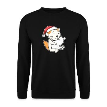 Selkirk Rex Katze Weihnachten Schlafen Müde - Unisex Pullover - Schwarz - Vorne - Alina (178cm) & Michal (187cm)