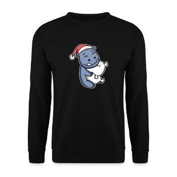 Nilpferd Weihnachten - Unisex Pullover - Schwarz - Vorne - Alina (178cm) & Michal (187cm)