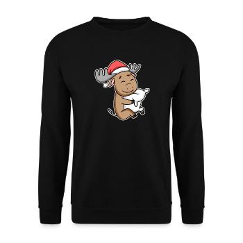 Elch Weihnachten Schlafen Schlaf Ausschlafen - Unisex Pullover - Schwarz - Vorne - Alina (178cm) & Michal (187cm)