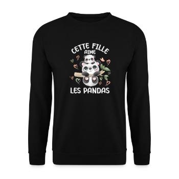 Dieses Mädchen Liebt Pandas - Unisex Pullover - Schwarz - Vorne - Alina (178cm) & Michal (187cm)