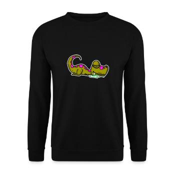 Schlafender Dino - Unisex Pullover - Schwarz - Vorne - Alina (178cm) & Michal (187cm)