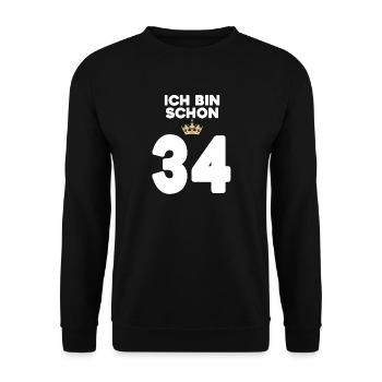 34. Geburtstag Geschenk - 34 Jahre mit Krone - Unisex Pullover - Schwarz - Vorne - Alina (178cm) & Michal (187cm)