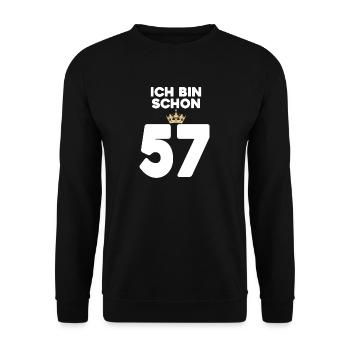 57. Geburtstag Geschenk - 57 Jahre mit Krone - Unisex Pullover - Schwarz - Vorne - Alina (178cm) & Michal (187cm)