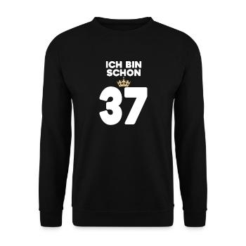 37. Geburtstag Geschenk - 37 Jahre mit Krone - Unisex Pullover - Schwarz - Vorne - Alina (178cm) & Michal (187cm)