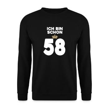 58. Geburtstag Geschenk - 58 Jahre mit Krone - Unisex Pullover - Schwarz - Vorne - Alina (178cm) & Michal (187cm)