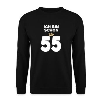 55. Geburtstag Geschenk - 55 Jahre mit Krone - Unisex Pullover - Schwarz - Vorne - Alina (178cm) & Michal (187cm)