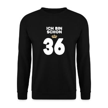 36. Geburtstag Geschenk - 36 Jahre mit Krone - Unisex Pullover - Schwarz - Vorne - Alina (178cm) & Michal (187cm)
