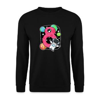 8. Geburtstag 8 Jahre Junge Astronaut Weltall - Unisex Pullover - Schwarz - Vorne - Alina (178cm) & Michal (187cm)