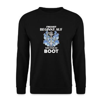 Boote Motorboot Kapitän Boot Seefahrt Geschenk - Unisex Pullover - Schwarz - Vorne - Alina (178cm) & Michal (187cm)