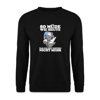 Müde Spruch lustig mit Stinktier Motiv - Unisex Pullover - Schwarz - Vorne - Alina (178cm) & Michal (187cm)