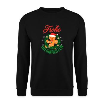 Fröhliche Weihnachten Lebkuchenmann Kranz - Unisex Pullover - Schwarz - Vorne - Alina (178cm) & Michal (187cm)