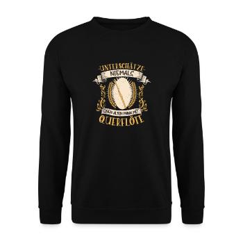 Querflöte Musiker Instrument Musik Geschenk - Unisex Pullover - Schwarz - Vorne - Alina (178cm) & Michal (187cm)