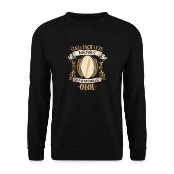 Oboe Musiker Instrument Musik Geschenk - Unisex Pullover - Schwarz - Vorne - Alina (178cm) & Michal (187cm)